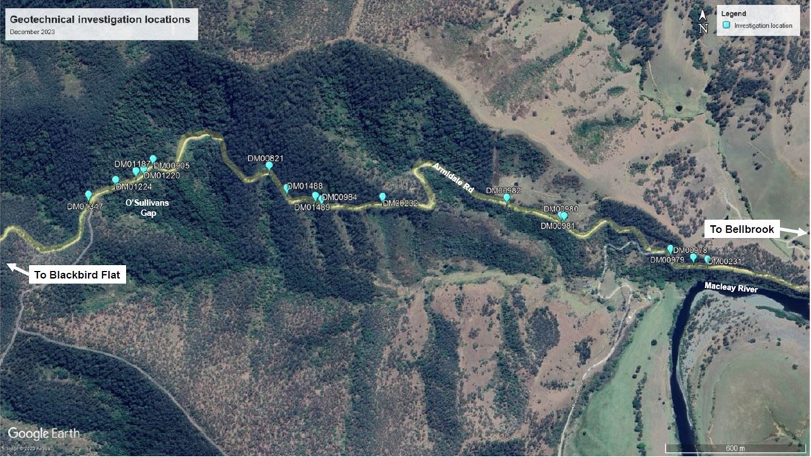 Armidale Road landslip works locations