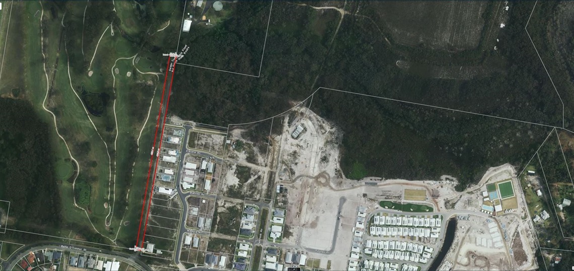 an aerial image of the access road to south west rocks sewerage plant 