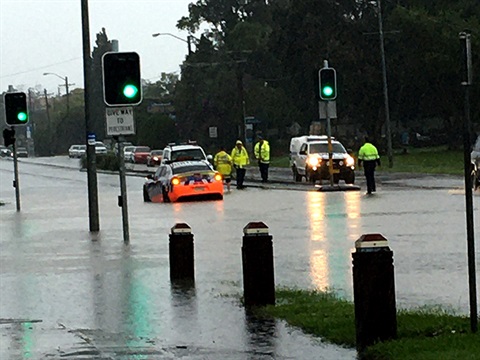 Belgrave Street flash flood with police