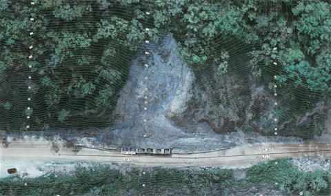 The massive landslip at Devils Nook seen from above