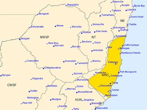 Bureau of Meteorology map of severe weather area