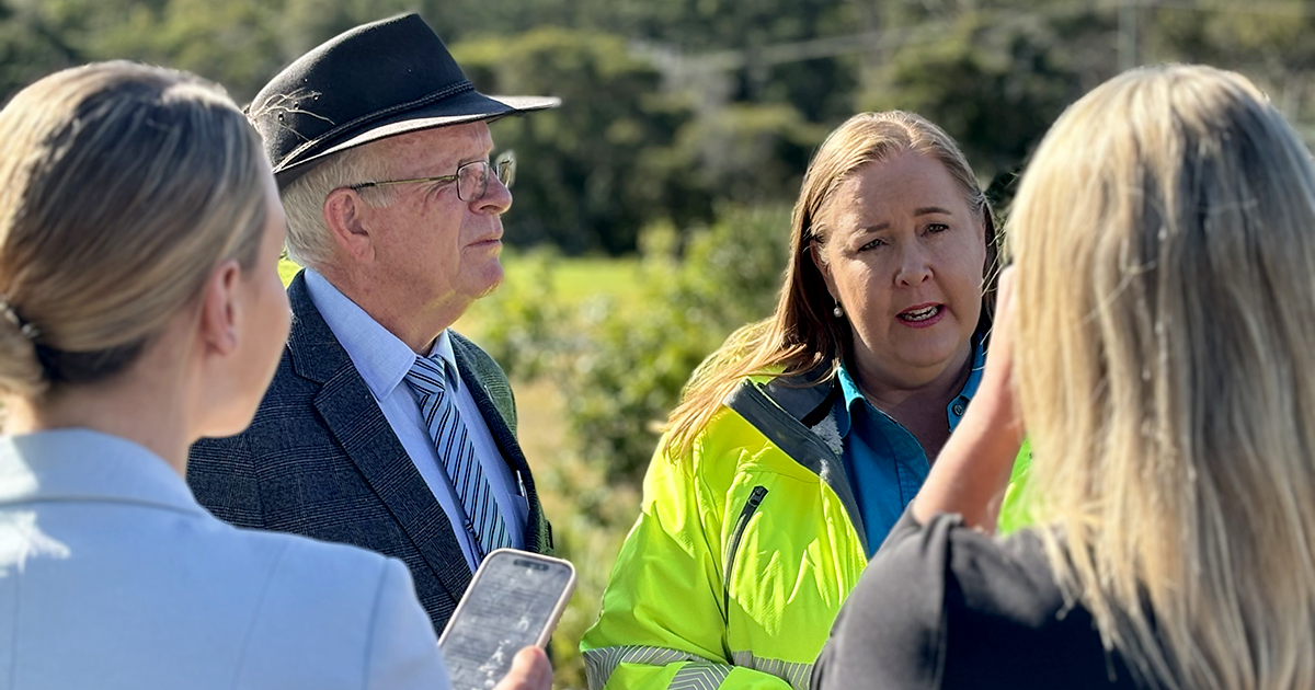 Jenny Aithcison MP and Mayor Leo Hauville talk to the media