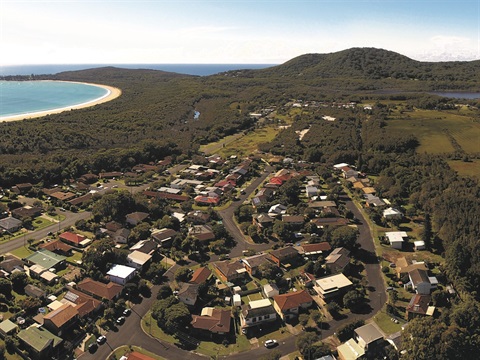 An aerial shot of South West Rocks